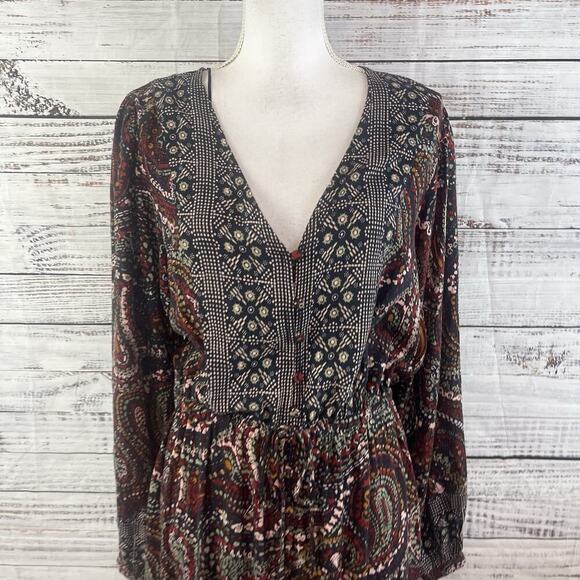 Knox Rose Dress sz Medium Navy Blue Gold Red Paisley Boho Modest Peasant Prairie - Picture 4 of 16